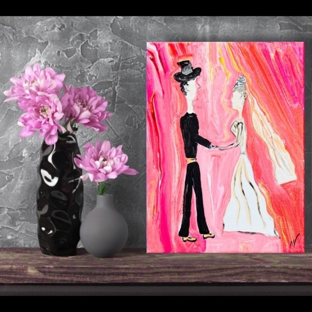 Couple in Love Painting Anniversary Original Art Acrylic Small Canvas Love Art - Picture 5 of 10